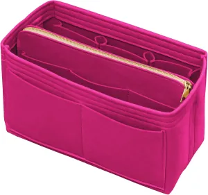 Purse Organizer Insert with Zipper Felt Bag Organizer Handbag Organizer Insert Bag in Bag Organizer with Key Chain for Tote Purse Bag Rose Small