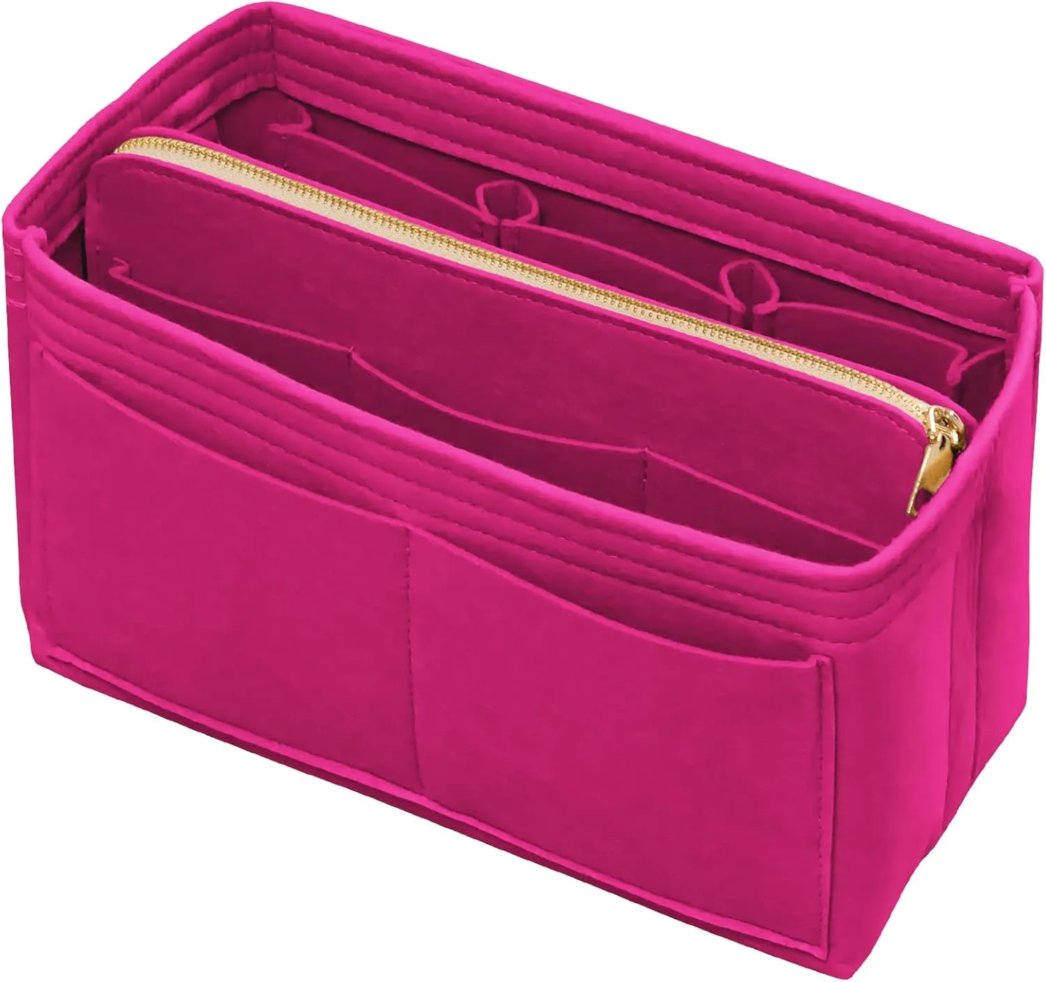 Purse Organizer Insert with Zipper Felt Bag Organizer Handbag Organizer Insert Bag in Bag Organizer with Key Chain for Tote Purse Bag Rose Small