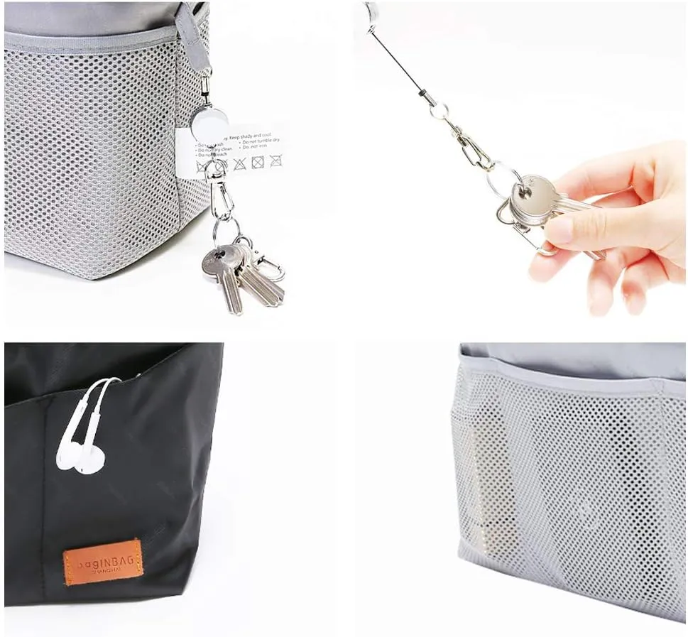 Purse Organizer Insert with zipper Nylon fabric for women Handbags & Totebag, black, Medium: 15.7"(Top)/12.2"(Bottom) L × 4.7" W × 8.3" H