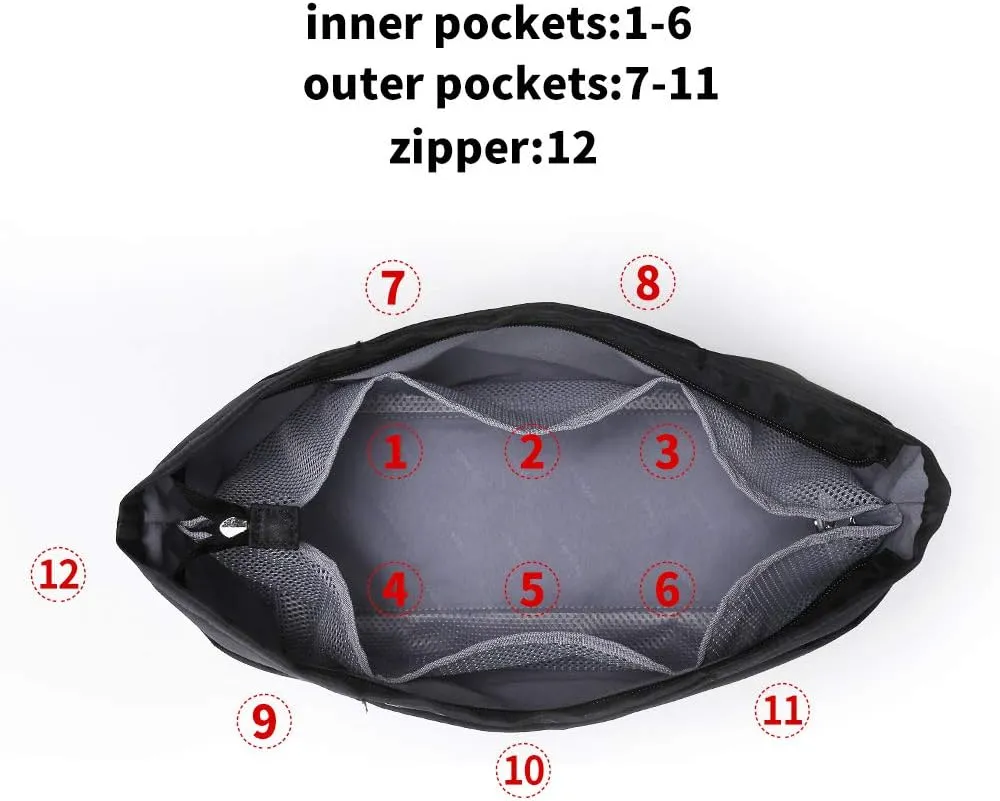 Purse Organizer Insert with zipper Nylon fabric for women Handbags & Totebag, black, Medium: 15.7"(Top)/12.2"(Bottom) L × 4.7" W × 8.3" H