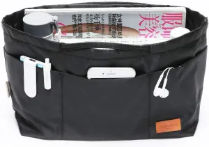 Purse Organizer Insert with zipper Nylon fabric for women Handbags & Totebag, black, Medium: 15.7"(Top)/12.2"(Bottom) L × 4.7" W × 8.3" H