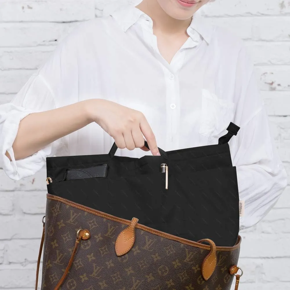 Purse Organizer Insert with zipper Nylon fabric for women Handbags & Totebag, black, Medium: 15.7"(Top)/12.2"(Bottom) L × 4.7" W × 8.3" H