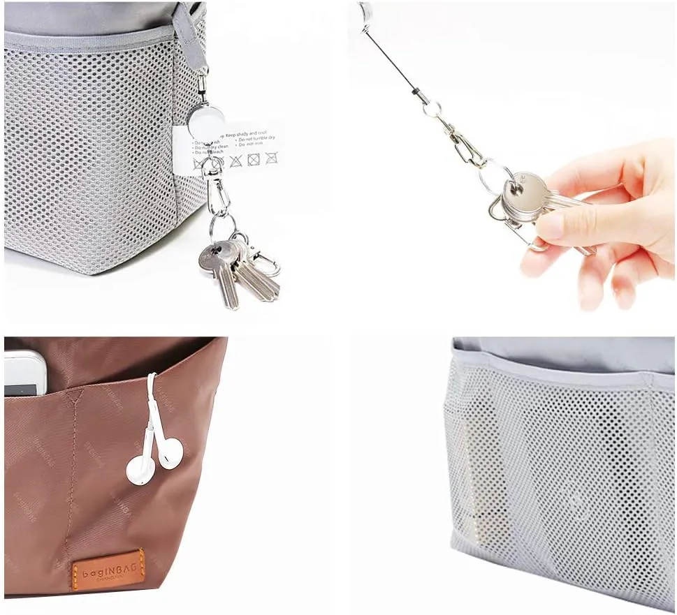 Purse Organizer Insert with zipper, Nylon fabric Storage Bag with handles, for womens Handbags & Tote bags, neverfull, lightweight medium sized Brown