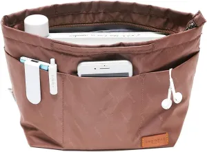 Purse Organizer Insert with zipper, Nylon fabric Storage Bag with handles, for womens Handbags & Tote bags, neverfull, lightweight medium sized Brown