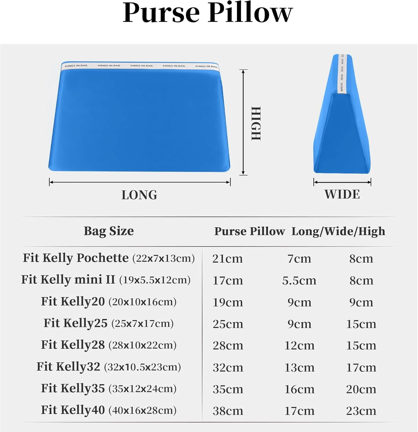 Purse Pillow Insert Compatible with Kelly Bags, Handbag Filler with Soft Satins for Luxury Bags, Soft Purse Inner Pillow with Memory Foam for Handbag Storage (Blue Hydra, KE 25 Sellier)