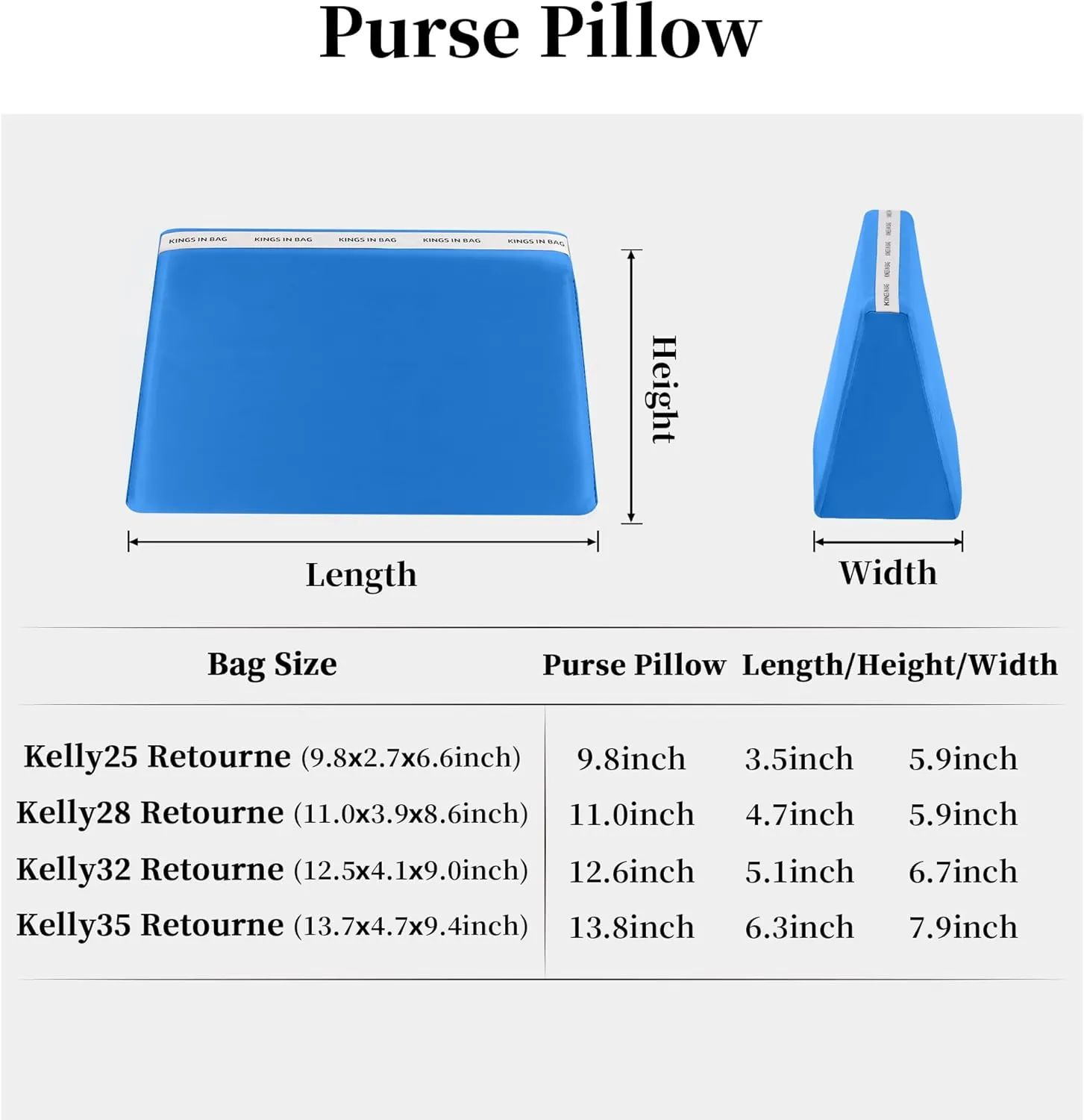 Purse Pillow Insert Compatible with Kelly Bags, Handbag Filler with Soft Satins for Luxury Bags, Soft Purse Inner Pillow with Memory Foam for Handbag Storage (Blue Hydra, KE 28 Retourné)