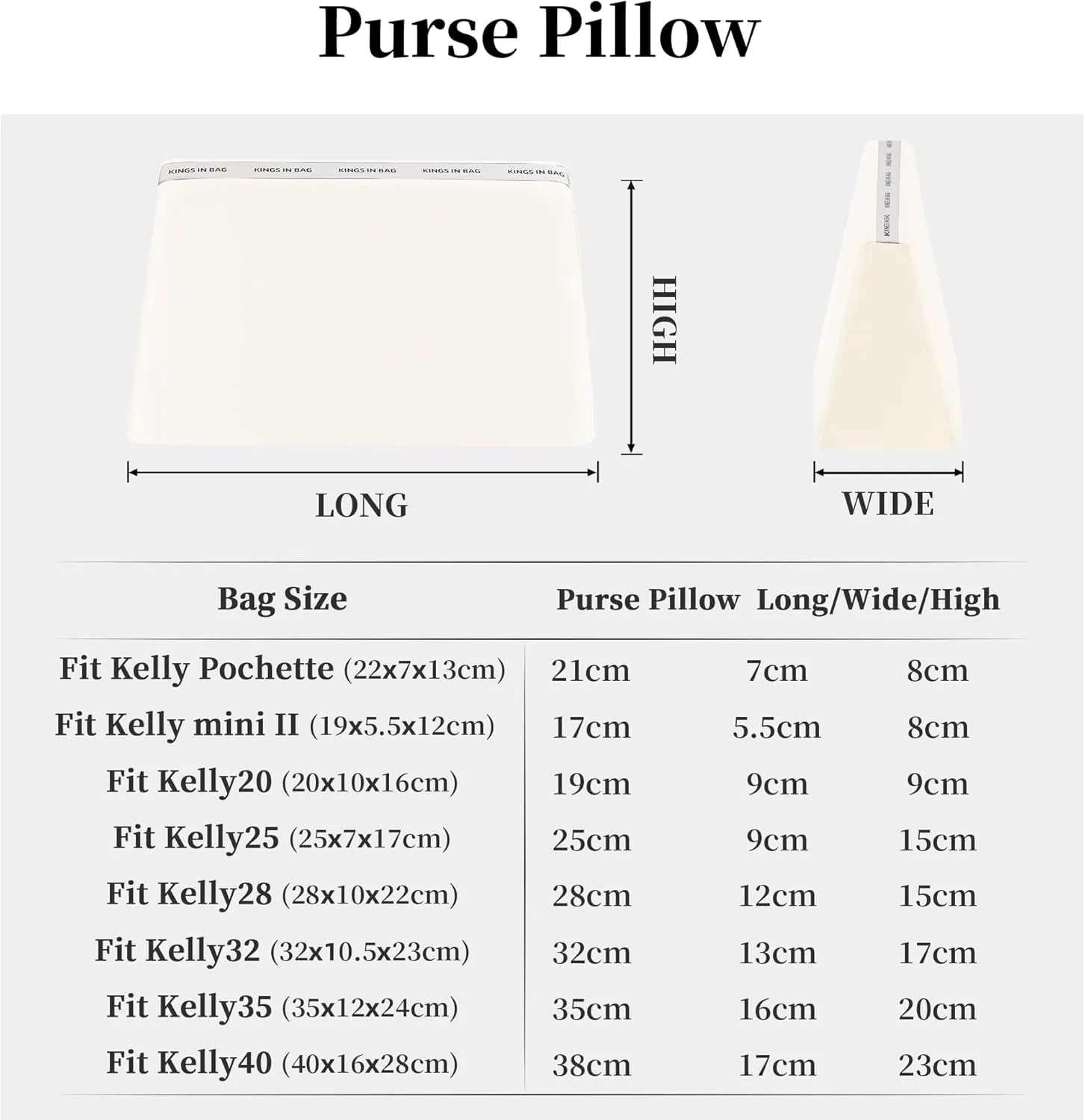 Purse Pillow Insert Compatible with Kelly Bags, Handbag Filler with Soft Satins for Luxury Bags, Soft Purse Inner Pillow with Memory Foam for Handbag Storage (Craie, KE 25 Sellier)