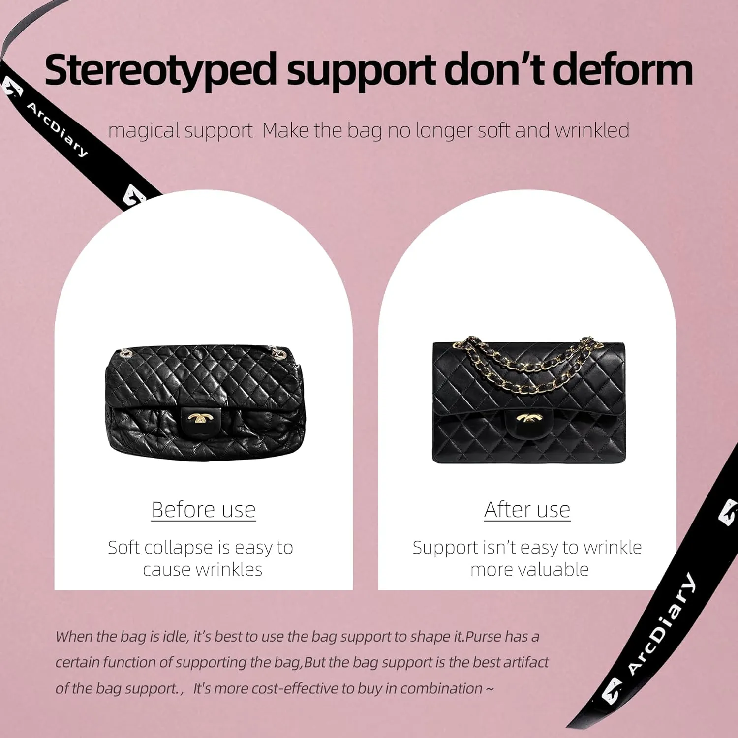 Purse Pillow Insert for Chanel Classic Flap Bags, Memory Foam Bag Pillow, Luxury Handbag Tote Shaper, Keep Bag in Shape (Small 23.5,Black)