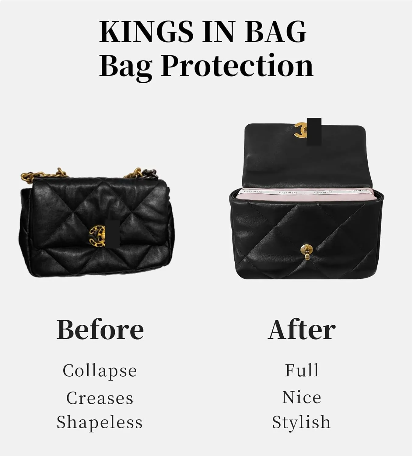 Purse Pillow Inserts for Jumbo Classic Handbag, Memory Foam Pillows for Chanel Classic Flap Bag, Lightweight Purse Inserts to Keep Shape (Black, CF jumbo)