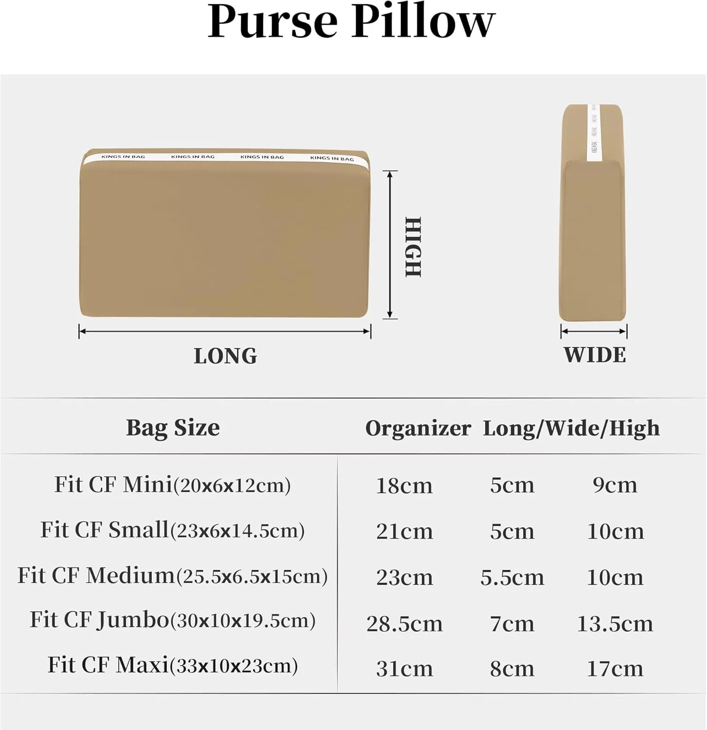 Purse Pillow Inserts for Jumbo Classic Handbag, Memory Foam Pillows for Chanel Classic Flap Bag, Lightweight Purse Inserts to Keep Shape (Chai, CF jumbo)