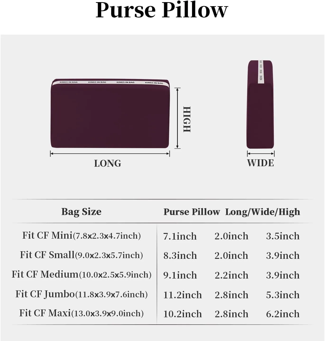 Purse Shaper Pillow Insert for Chanel Flap Bags, Luxury Bag Shaper with Lightweight Satin, Fits Chanel Classic Flap Mini 20, Satin Surface with Memory Foam Inner (Cassis, CF Mini)