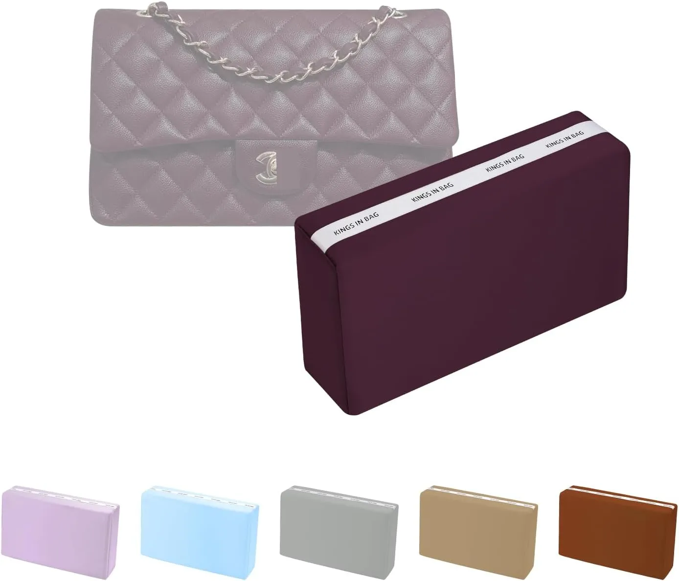 Purse Shaper Pillow Insert for Chanel Flap Bags, Luxury Bag Shaper with Lightweight Satin, Fits Chanel Classic Flap Mini 20, Satin Surface with Memory Foam Inner (Cassis, CF Mini)