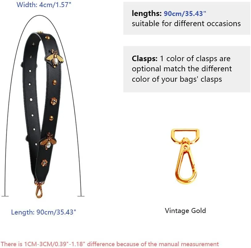 Purse Straps Replacement Crossbody Guitar Straps Luggage Straps for Women's Shoulder Handbags Rivets Black(Bee)