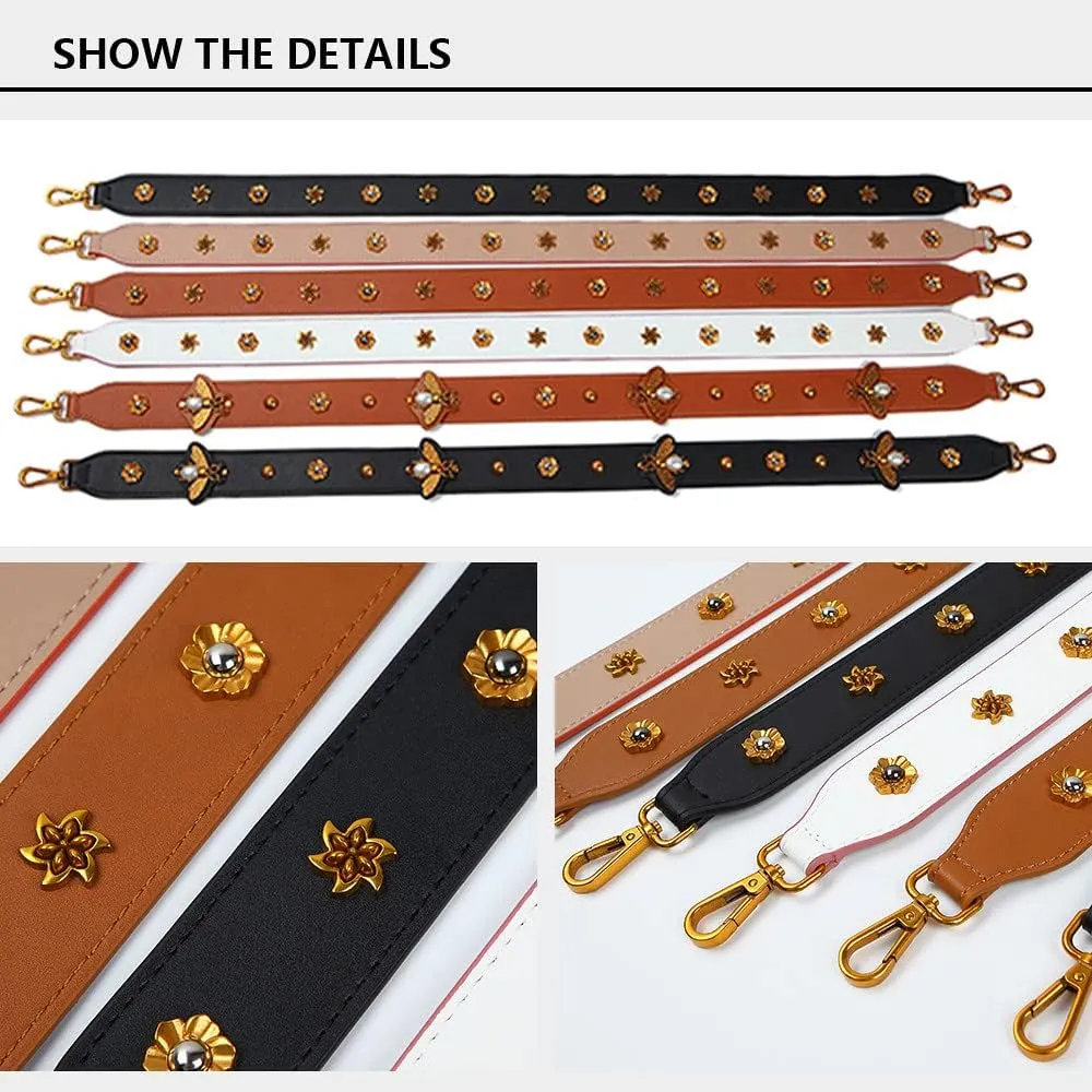 Purse Straps Replacement Crossbody Guitar Straps Luggage Straps for Women's Shoulder Handbags Rivets Black(Bee)