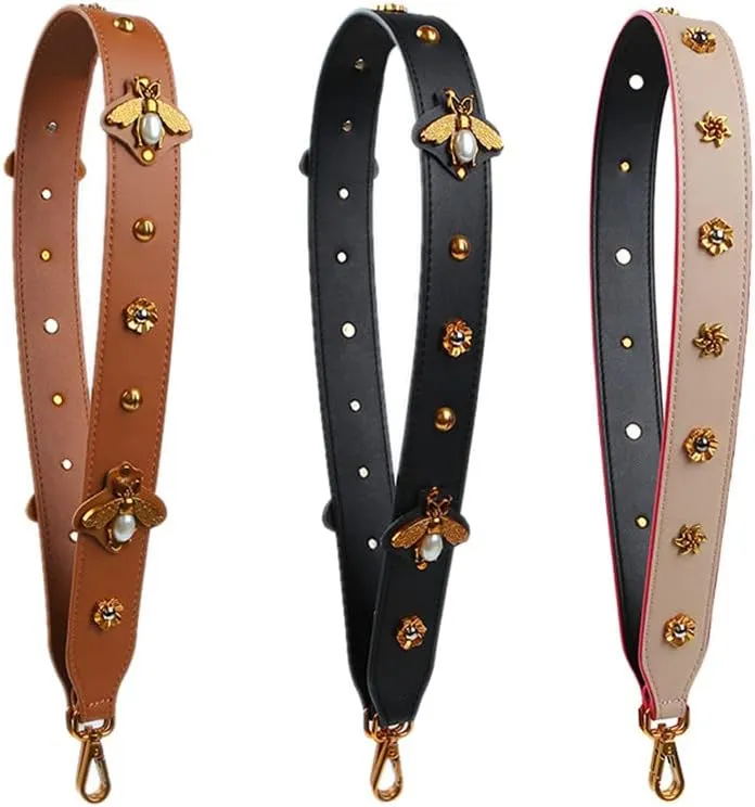 Purse Straps Replacement Crossbody Guitar Straps Luggage Straps for Women's Shoulder Handbags Rivets Black(Bee)
