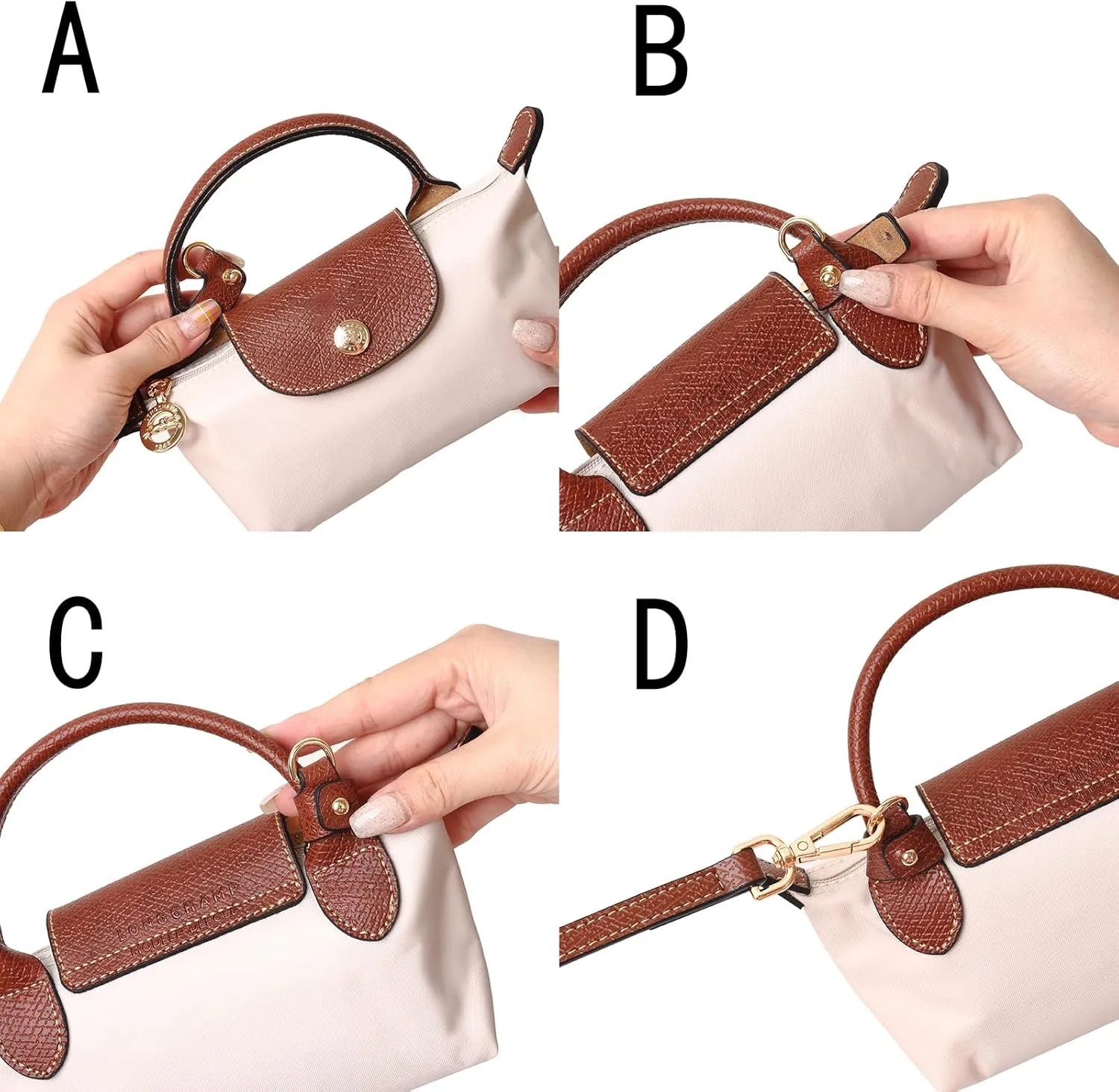 Purse Straps Replacement, Leather Handbag Crossbody Shoulder Strap Kit Adjustable for Mini Longcamp Tote Bag Women