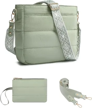 Purses for Women 2PCS Puffer Quilted Crossbody Shoulder Hobo Bags Trendy Ladies Handbag with Coin Wallet 2 Adjustable Straps