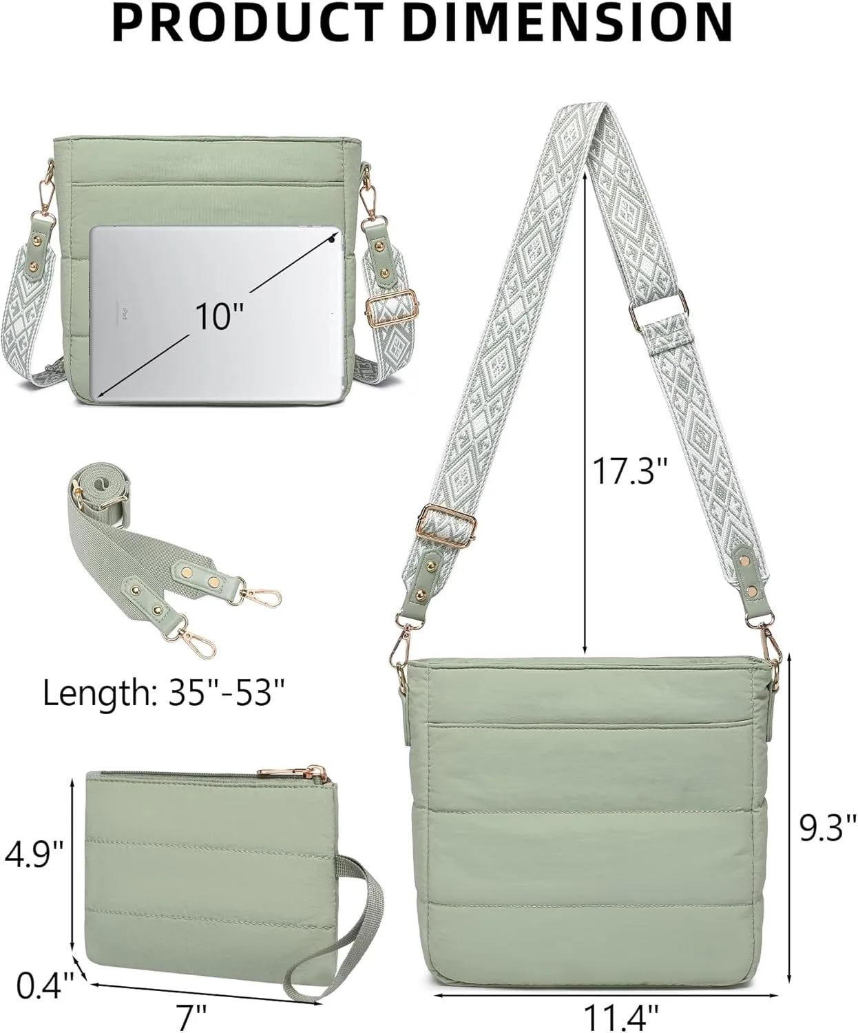 Purses for Women 2PCS Puffer Quilted Crossbody Shoulder Hobo Bags Trendy Ladies Handbag with Coin Wallet 2 Adjustable Straps