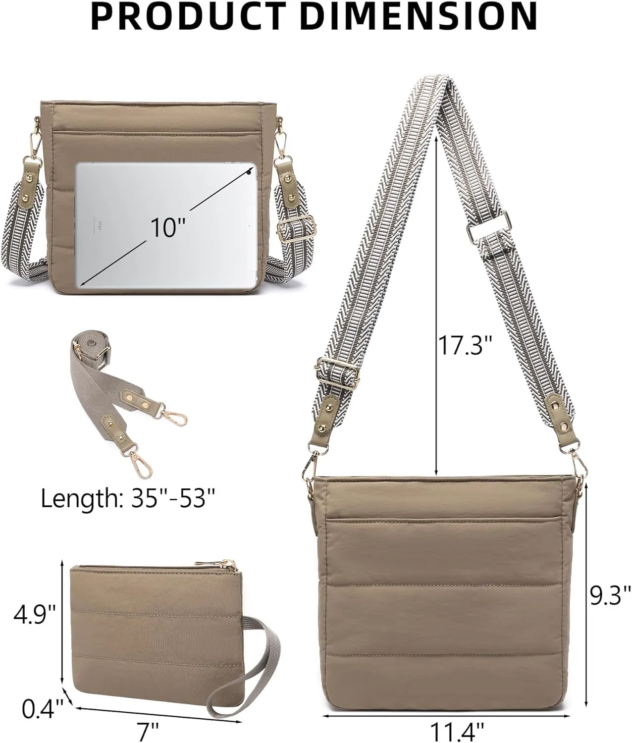 Purses for Women 2PCS Puffer Quilted Crossbody Shoulder Hobo Bags Trendy Ladies Handbag with Coin Wallet 2 Adjustable Straps