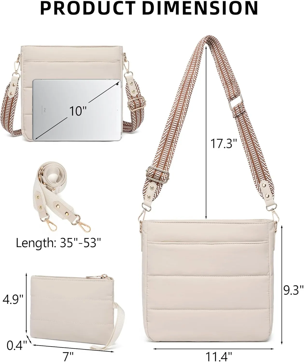 Purses for Women 2PCS Puffer Quilted Crossbody Shoulder Hobo Bags Trendy Ladies Handbag with Coin Wallet 2 Adjustable Straps