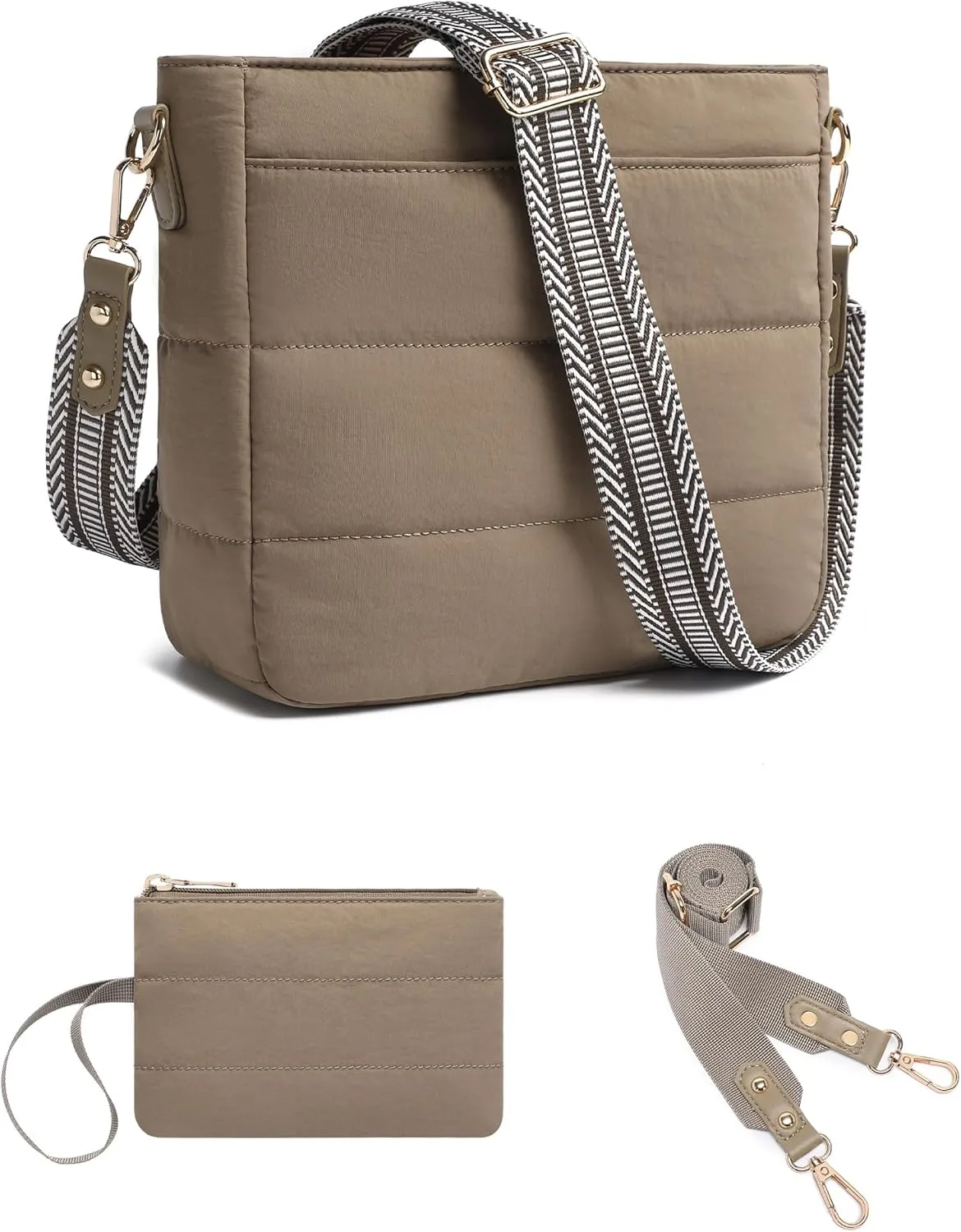 Purses for Women 2PCS Puffer Quilted Crossbody Shoulder Hobo Bags Trendy Ladies Handbag with Coin Wallet 2 Adjustable Straps