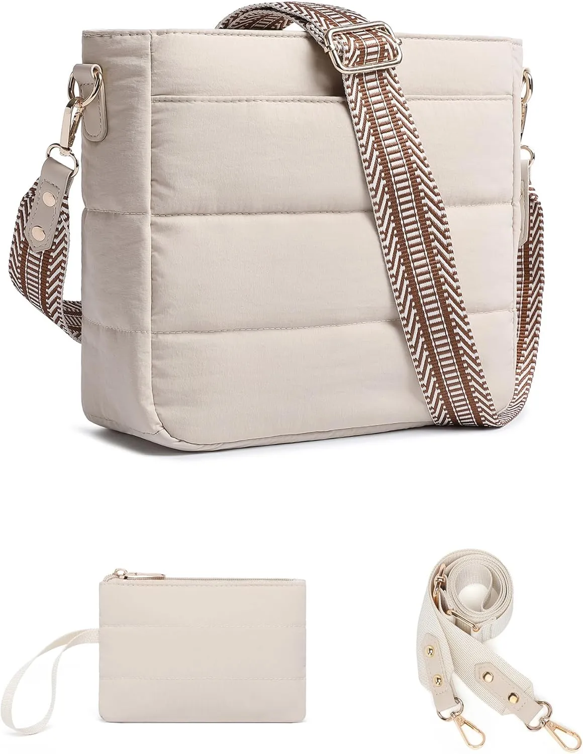 Purses for Women 2PCS Puffer Quilted Crossbody Shoulder Hobo Bags Trendy Ladies Handbag with Coin Wallet 2 Adjustable Straps