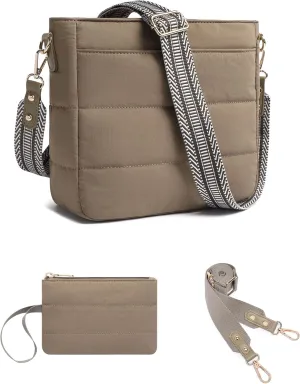 Purses for Women 2PCS Puffer Quilted Crossbody Shoulder Hobo Bags Trendy Ladies Handbag with Coin Wallet 2 Adjustable Straps