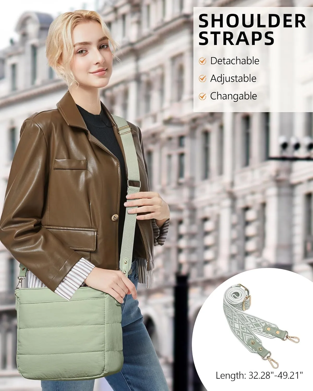 Purses for Women 2PCS Puffer Quilted Crossbody Shoulder Hobo Bags Trendy Ladies Handbag with Coin Wallet 2 Adjustable Straps