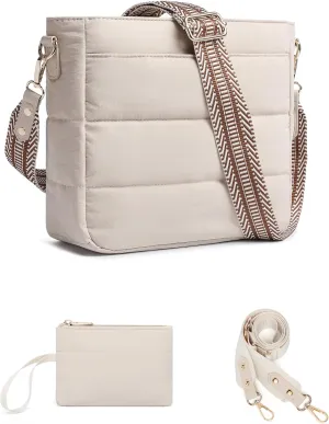 Purses for Women 2PCS Puffer Quilted Crossbody Shoulder Hobo Bags Trendy Ladies Handbag with Coin Wallet 2 Adjustable Straps