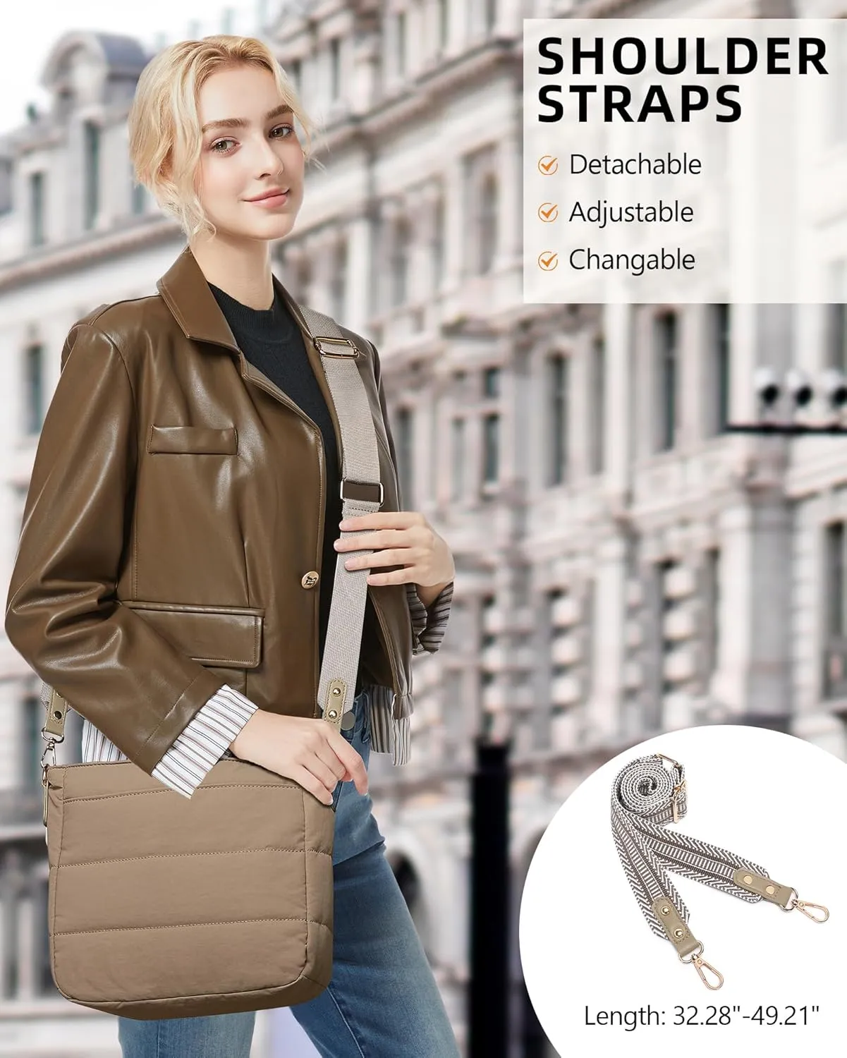 Purses for Women 2PCS Puffer Quilted Crossbody Shoulder Hobo Bags Trendy Ladies Handbag with Coin Wallet 2 Adjustable Straps