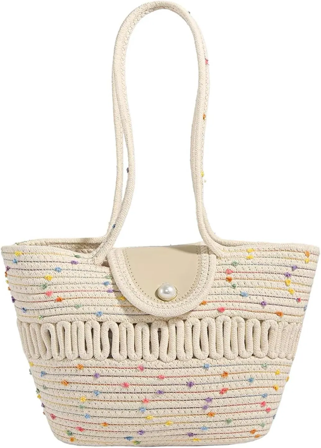 PuTian Woven Tote Handbag for Women summer Beach Shoulder Bag Top-Handle Vintage Purse for Vocation Travel
