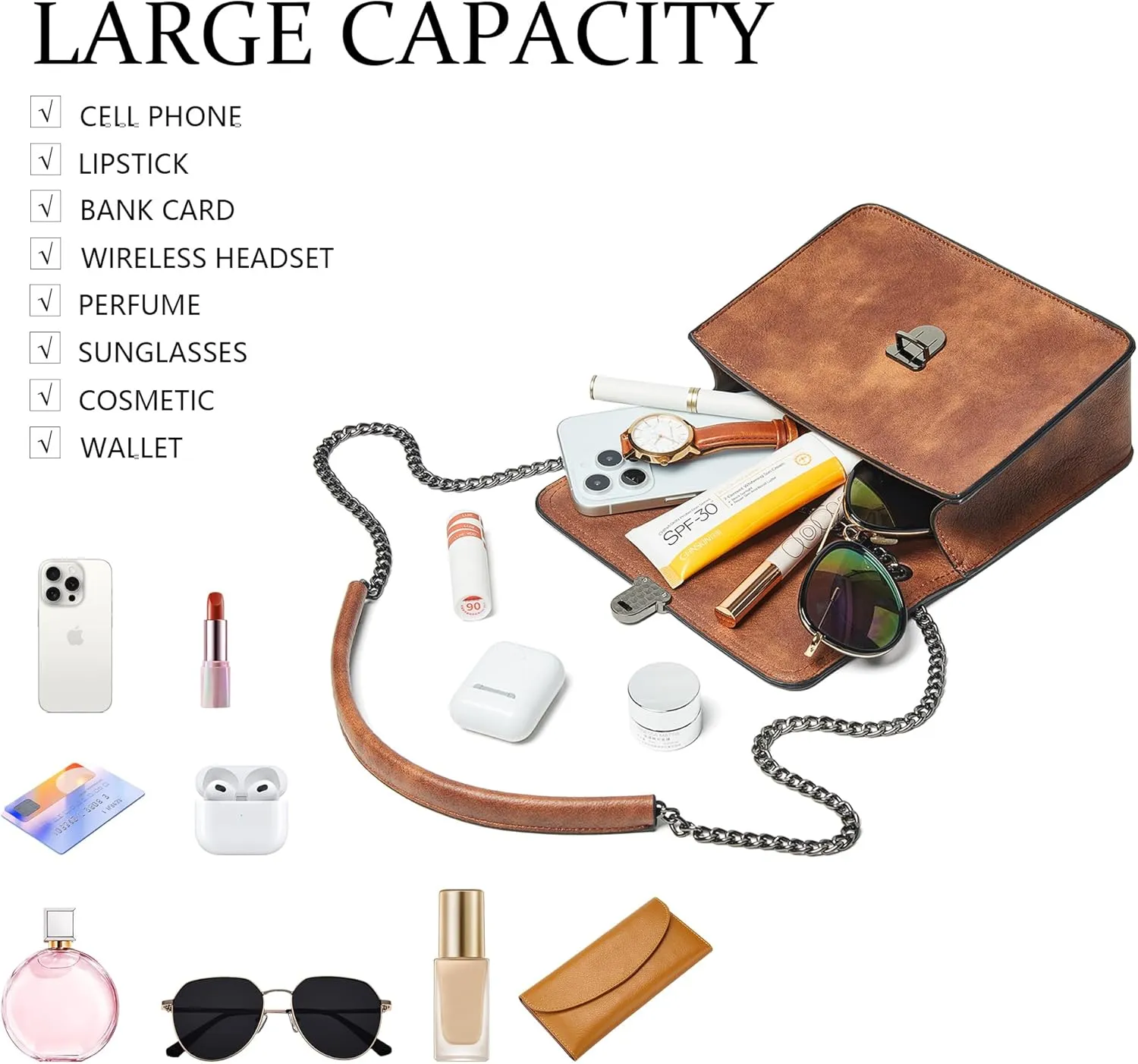 Quilted Crossbody Bags for Women 3-Pockets Crossbody Purses Vegan Leather Shoulder Handbags with Wide Strap