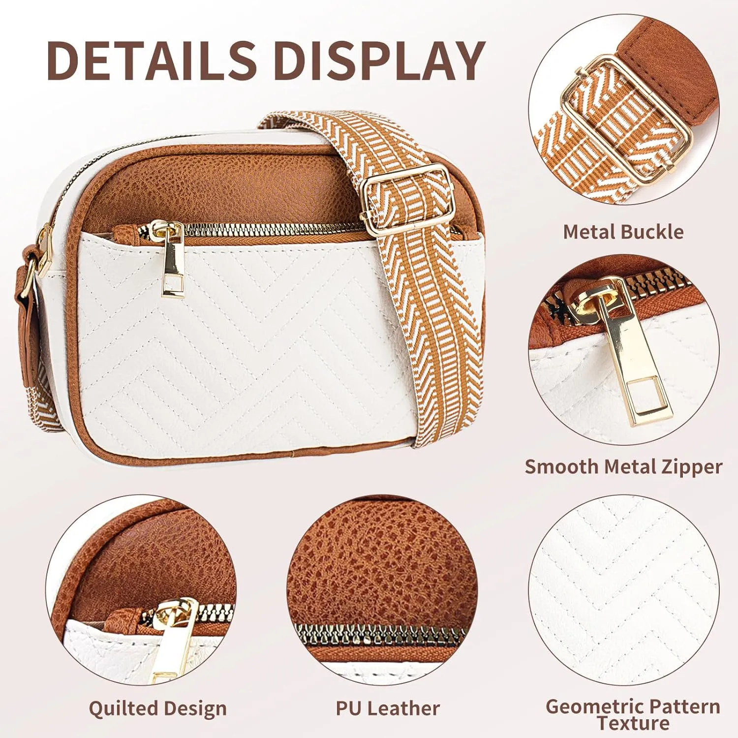 Quilted Crossbody Sling Bags For Women Vegan Leather Small Purse Trendy Shoulder Handbags With Wide Straps