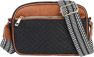Quilted Crossbody Sling Bags For Women Vegan Leather Small Purse Trendy Shoulder Handbags With Wide Straps