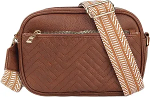 Quilted Crossbody Sling Bags For Women Vegan Leather Small Purse Trendy Shoulder Handbags With Wide Straps