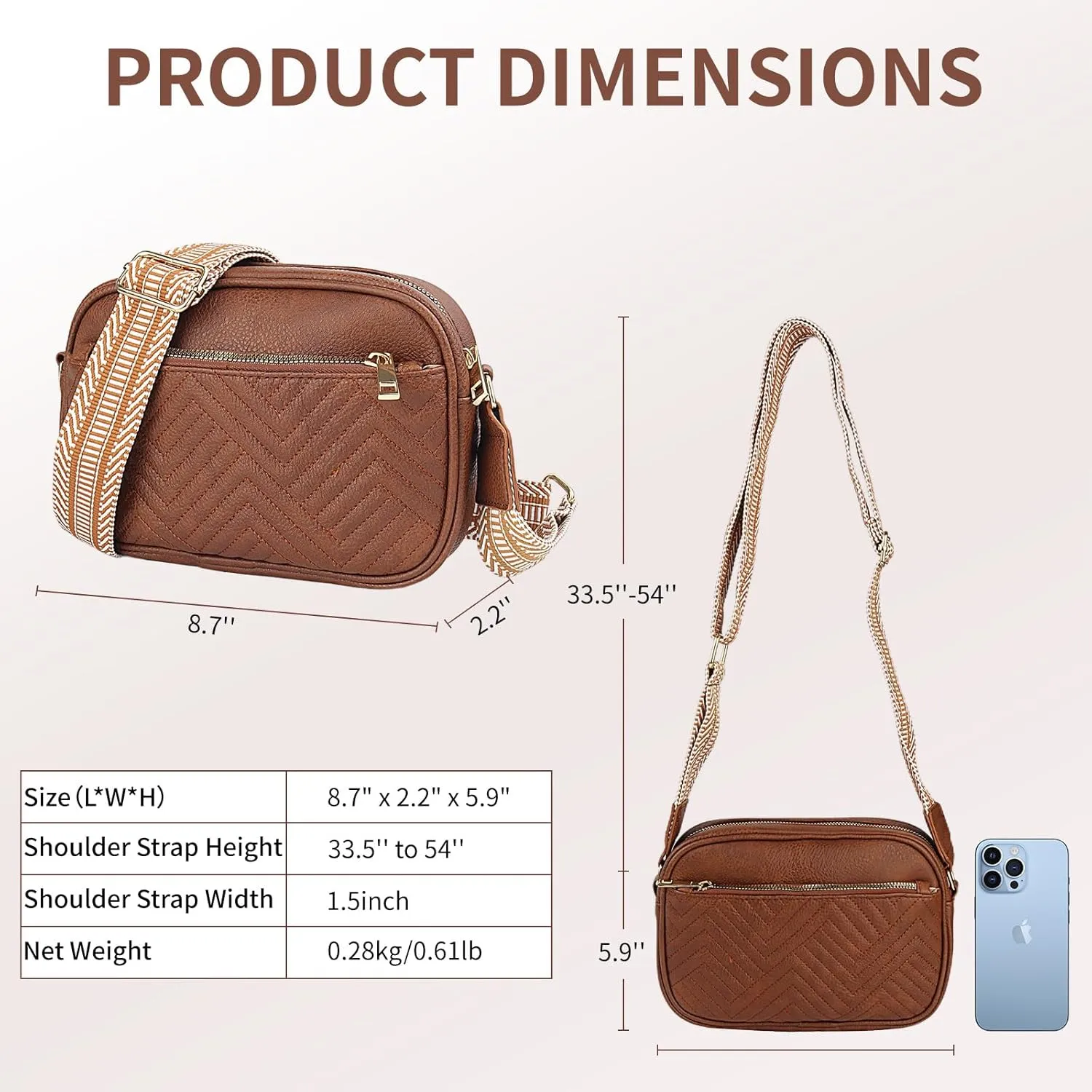 Quilted Crossbody Sling Bags For Women Vegan Leather Small Purse Trendy Shoulder Handbags With Wide Straps