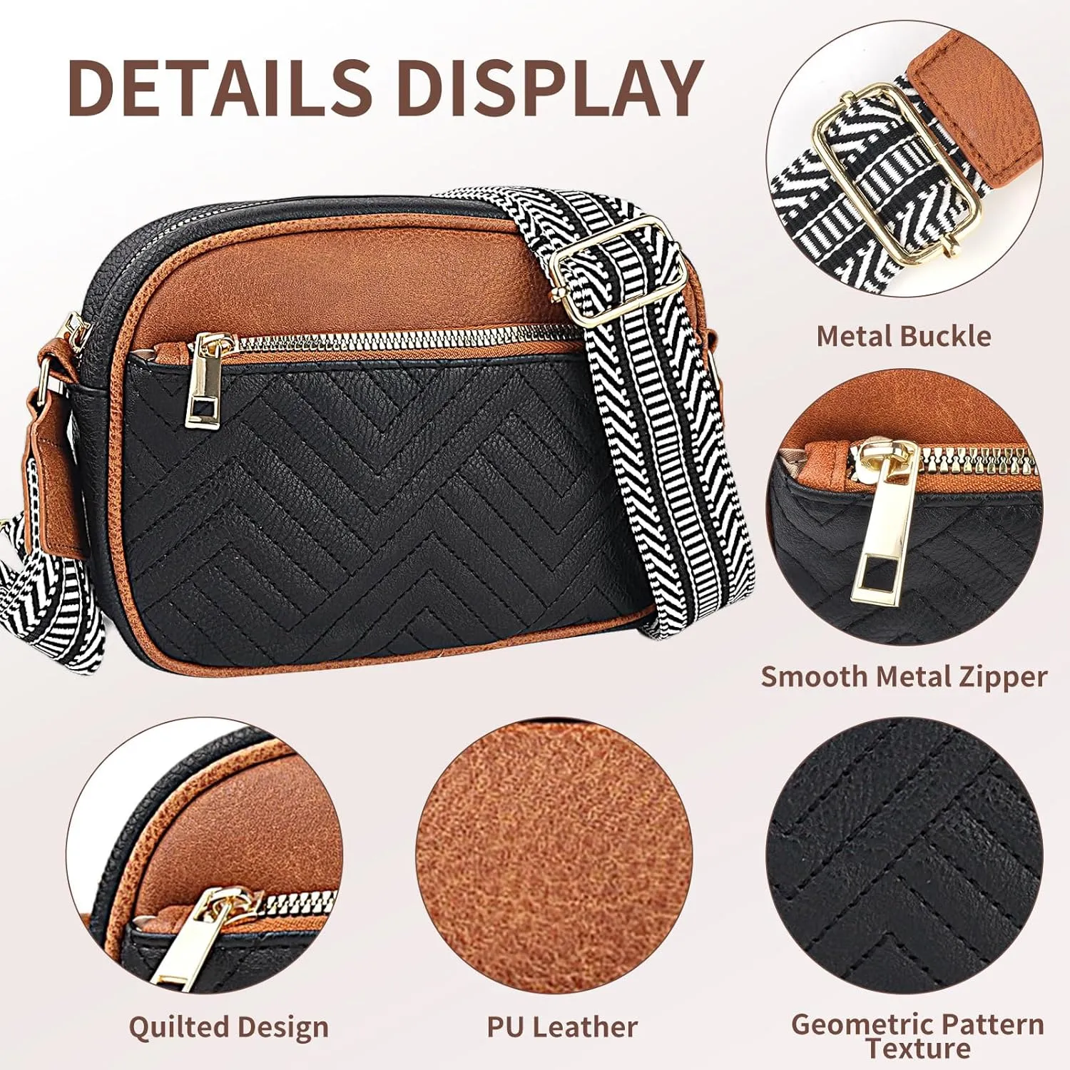 Quilted Crossbody Sling Bags For Women Vegan Leather Small Purse Trendy Shoulder Handbags With Wide Straps