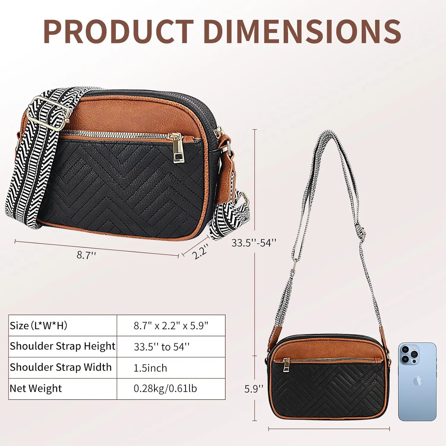 Quilted Crossbody Sling Bags For Women Vegan Leather Small Purse Trendy Shoulder Handbags With Wide Straps