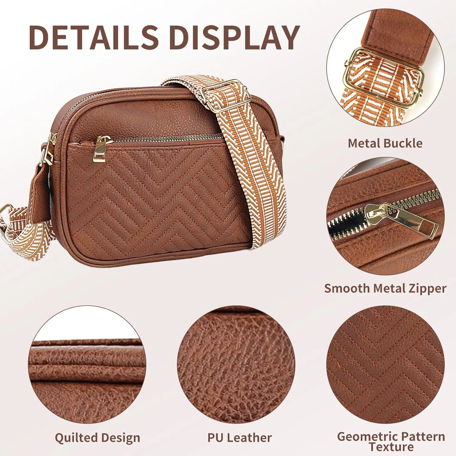 Quilted Crossbody Sling Bags For Women Vegan Leather Small Purse Trendy Shoulder Handbags With Wide Straps