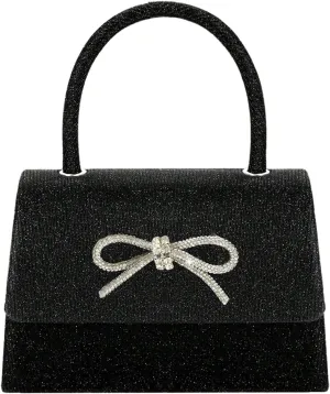 QWINEE Women's Evening Handbag Top Sparkly Rhinestone Bow Knot Handbag Top Handle Flap Magnet Elegant Clutch Purse