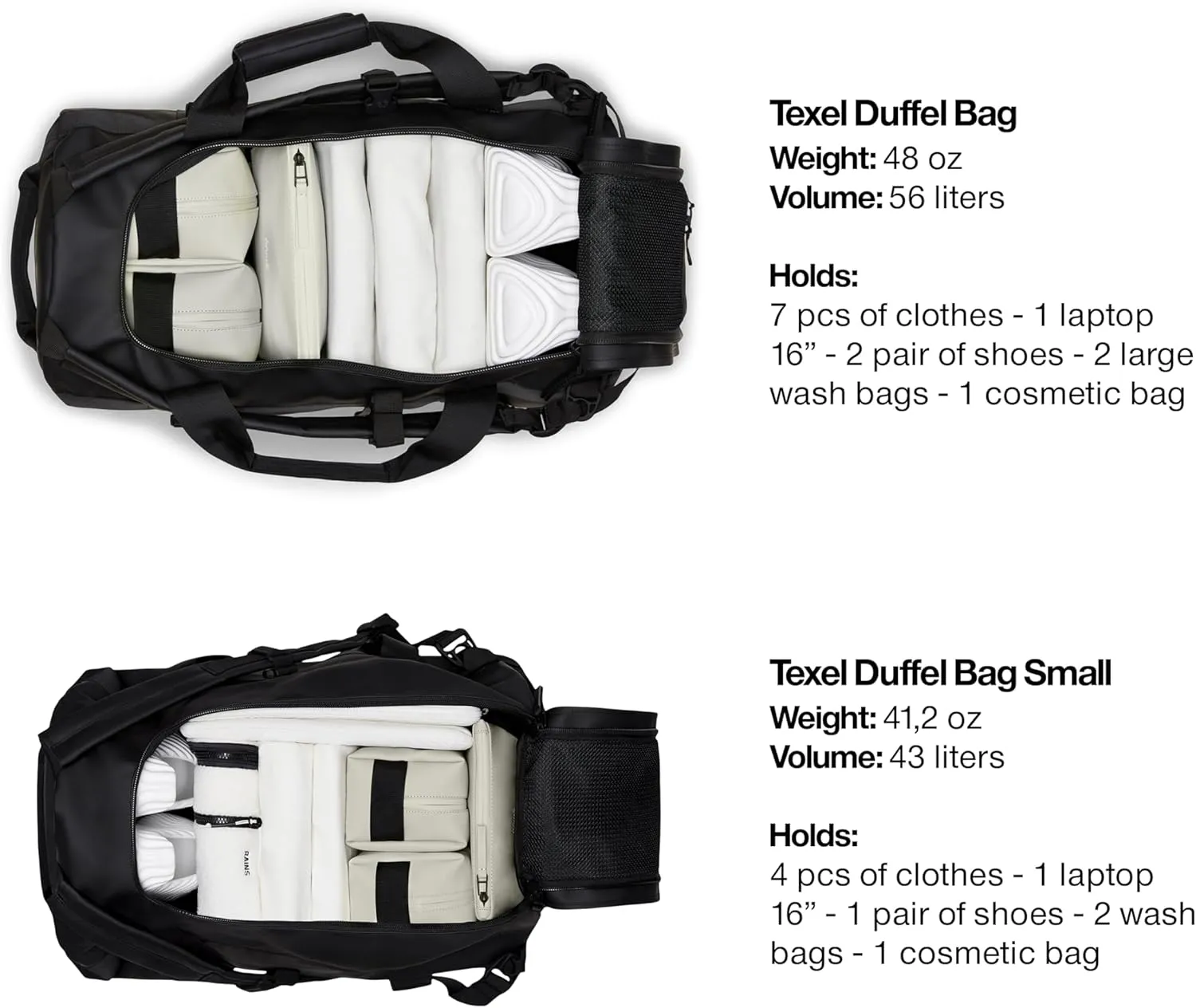 RAINS Texel Waterproof Duffel Bag, Tubular Shape, Large Zip-Opening, Wrap-Around Straps, 2 Year Warranty, Weekend Bag