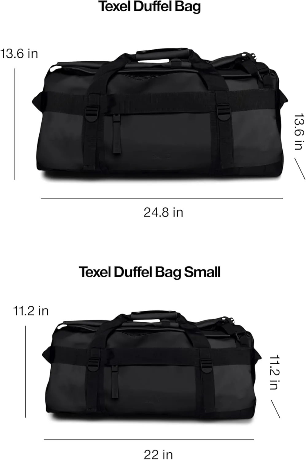 RAINS Texel Waterproof Duffel Bag, Tubular Shape, Large Zip-Opening, Wrap-Around Straps, 2 Year Warranty, Weekend Bag