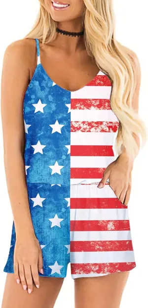 RAISEVERN Womens Romper Summer Casual Short Jumpsuit Adjustable Spaghetti Straps Sleeveless Cami 2025 Rompers with Pockets