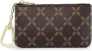 Rauder Luxury Zip Key Chain Pouch | Mini Coin Purse Wallet Card Holder with Clasp | for Men Women - Coated Canvas (Brown)