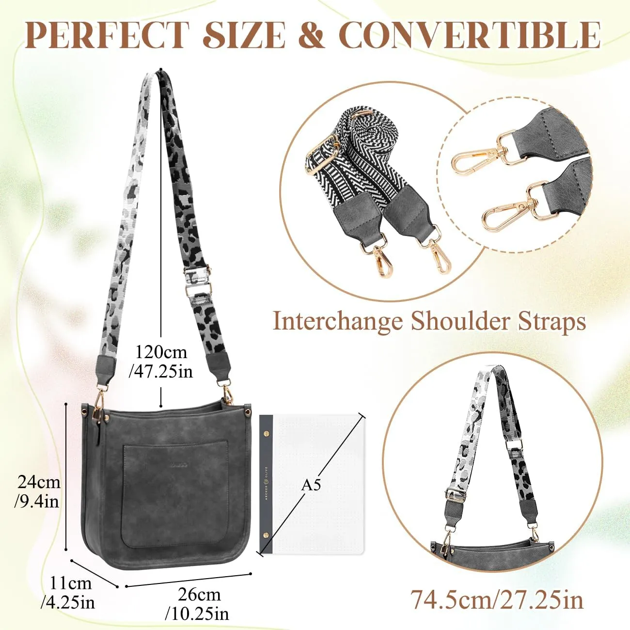 RAVUO Crossbody Bags for Women, Vegan Leather Shoulder Purse Fashion Hobo Handbags with 2 Adjustable Straps