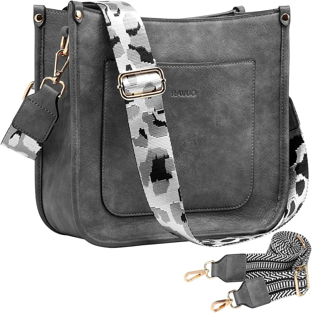 RAVUO Crossbody Bags for Women, Vegan Leather Shoulder Purse Fashion Hobo Handbags with 2 Adjustable Straps