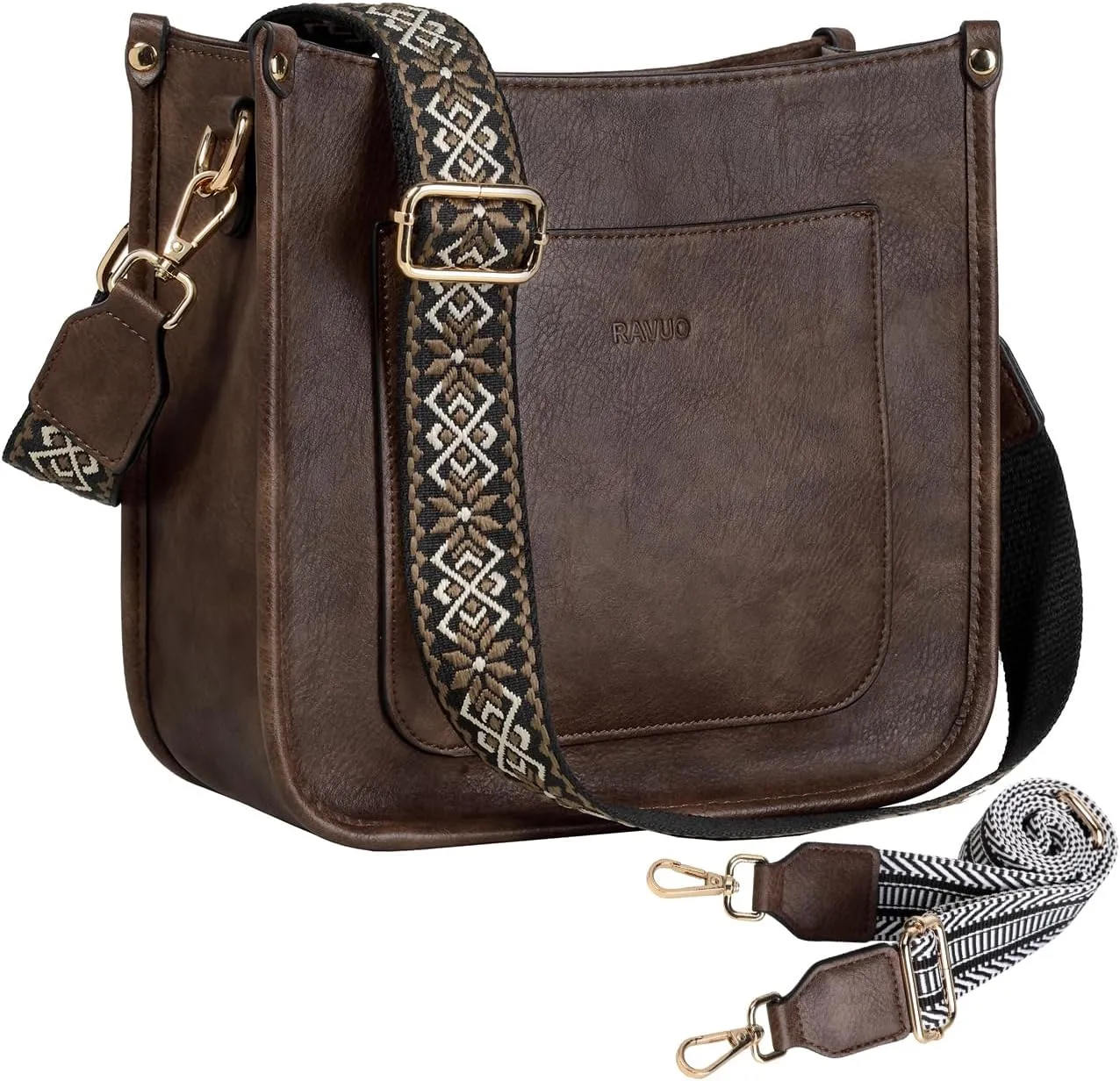 RAVUO Crossbody Bags for Women, Vegan Leather Shoulder Purse Fashion Hobo Handbags with 2 Adjustable Straps