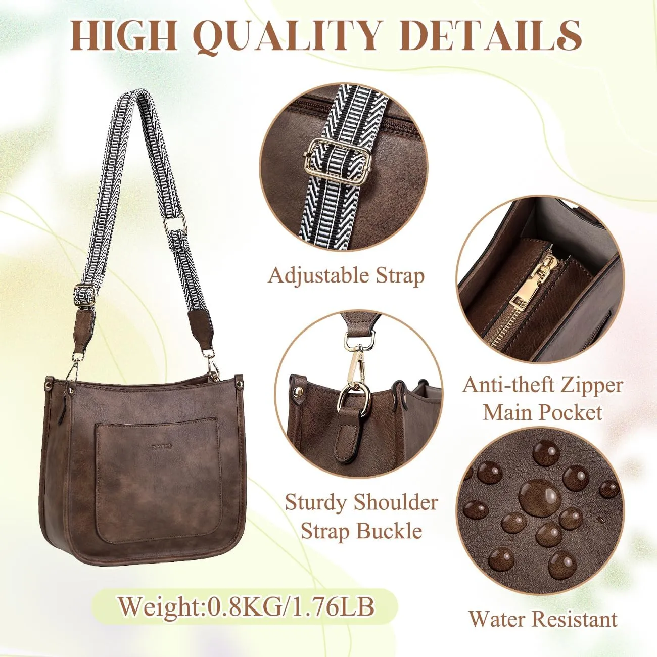 RAVUO Crossbody Bags for Women, Vegan Leather Shoulder Purse Fashion Hobo Handbags with 2 Adjustable Straps