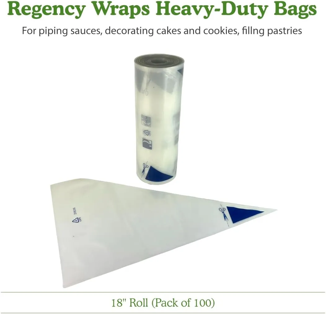 Regency Wraps Professional Chef Grade Heavy Duty Piping Bag For Filling Pastries, Cake and Cookie Decorating, Baking Essentials, Clear, 18" Roll (Pack of 100)