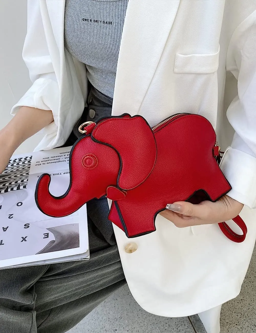 Rejolly Elephant Shaped Crossbody Bag for Women Shoulder Handbag PU Leather Wristlet Clutch Purse